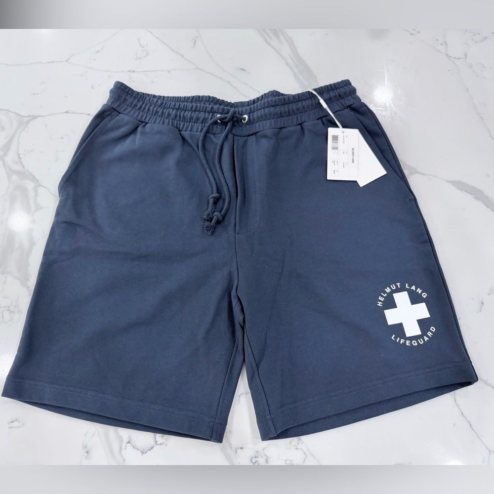 NWT Mens Helmut Lang Navy Cotton Drawstring Lifeguard Shorts